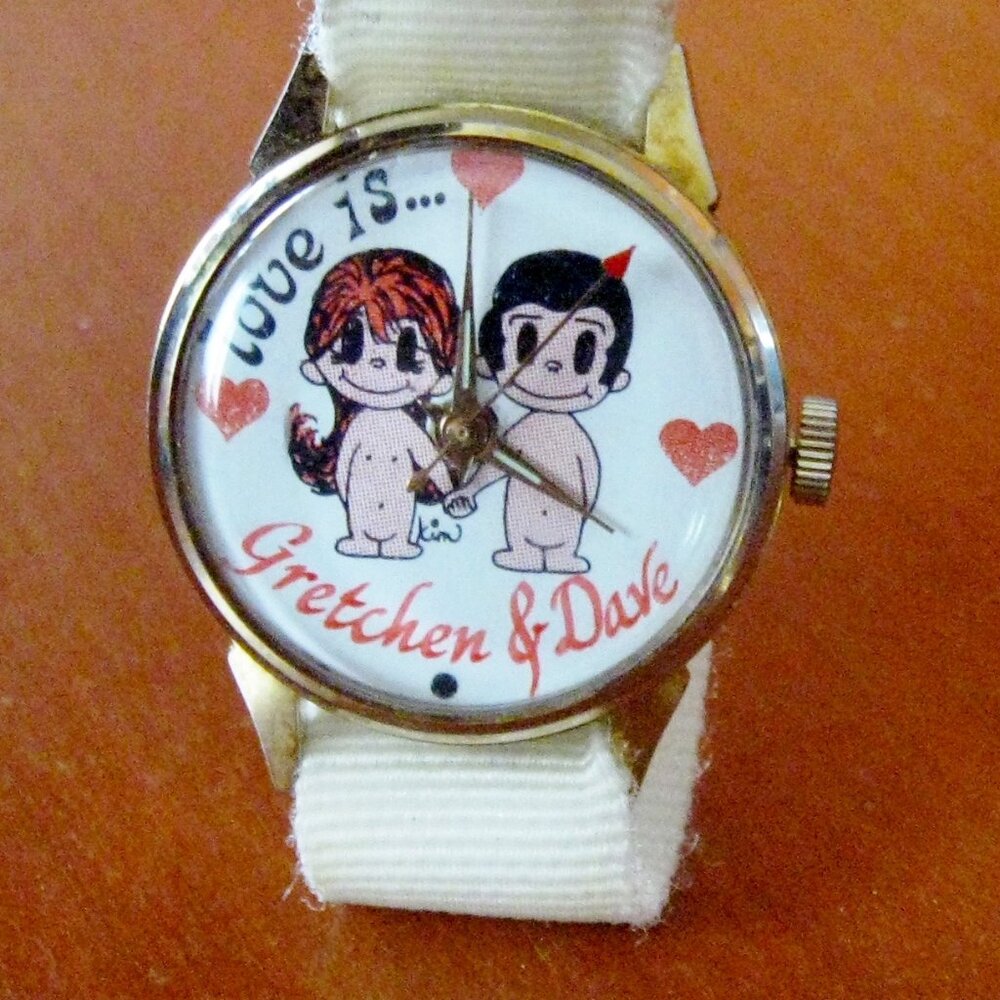 Vintage Love is... Kim Casali Watch Gretchen and Dave Figures White Cloth Strap